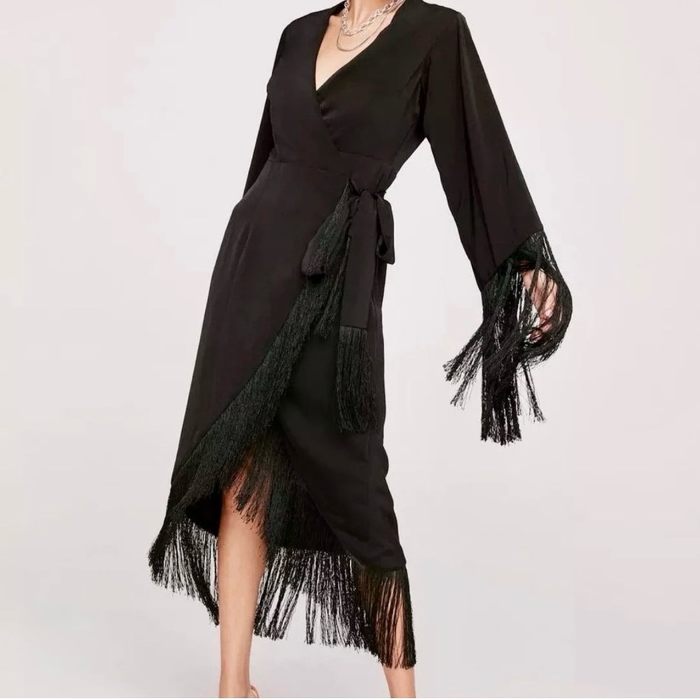 NWT Nasty Gal Black Fringe Wrap / midi Dress